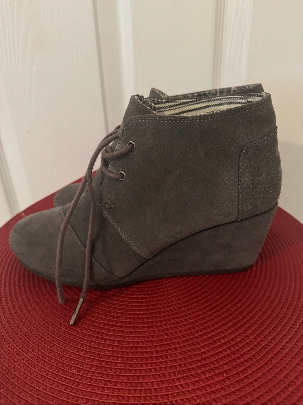Toms Gray Suede Wedge Ankle Booties - Women